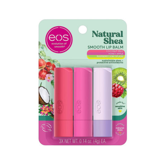 Eos Natural Shea Lip Balm Honey Apple, Coconut Milk & Raspberry Kiwi Splash All-Day Moisture