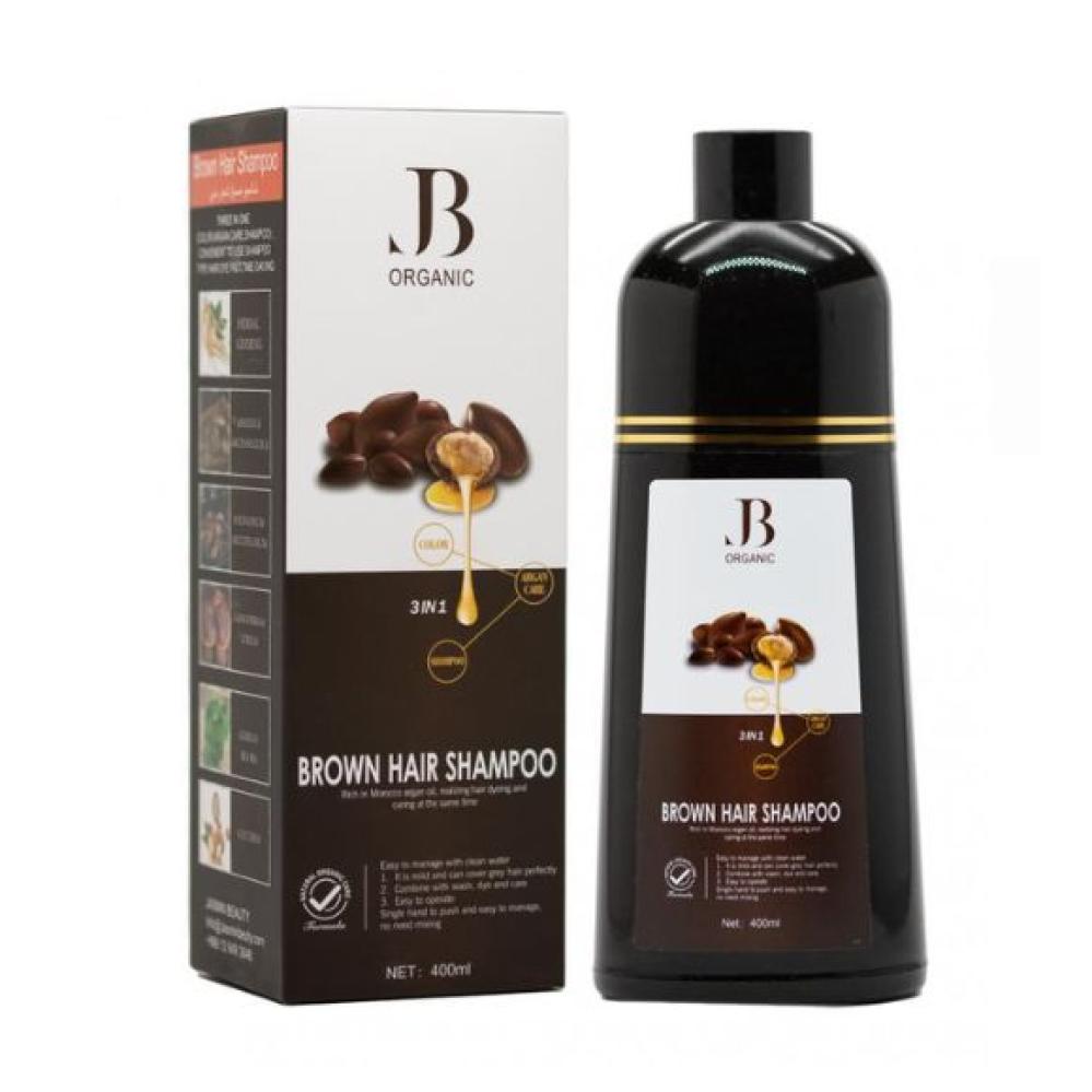 JB Organic 3 in 1 Argan Oil Hair Dye Shampoo Brown 400ML